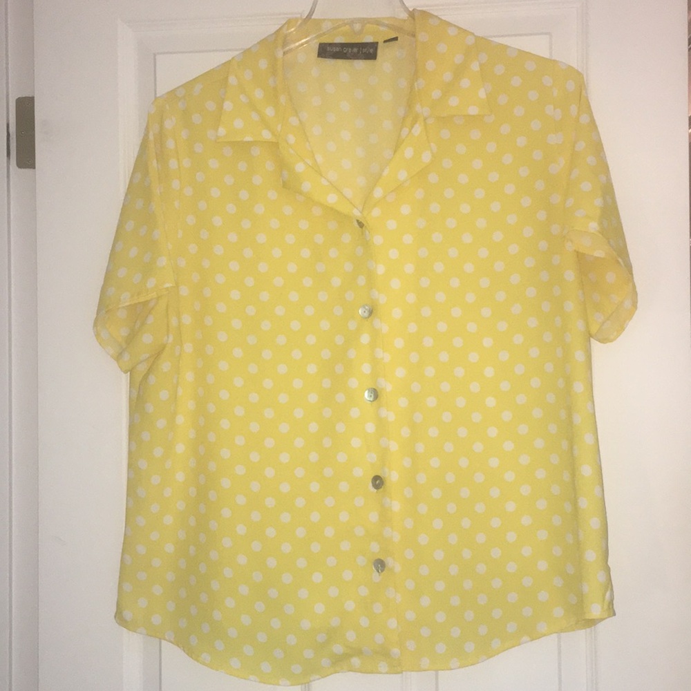 Blouse - yellow with white polka dots